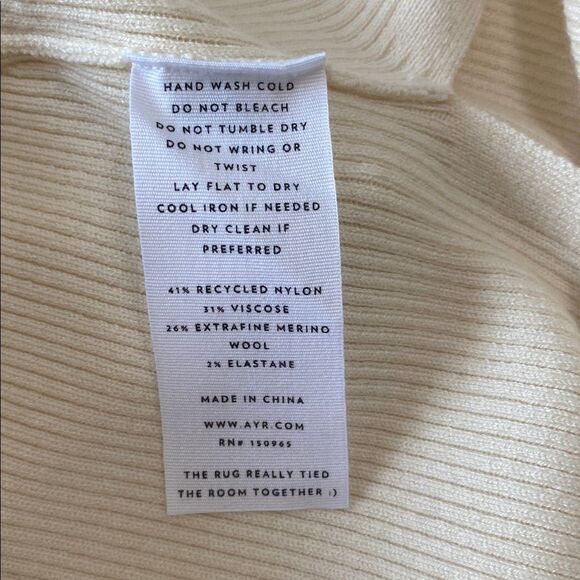 AYR Skirt The Curator Ribbed Knit Marino Wool Stretch Slit Cream Midi Size M - Picture 6 of 8